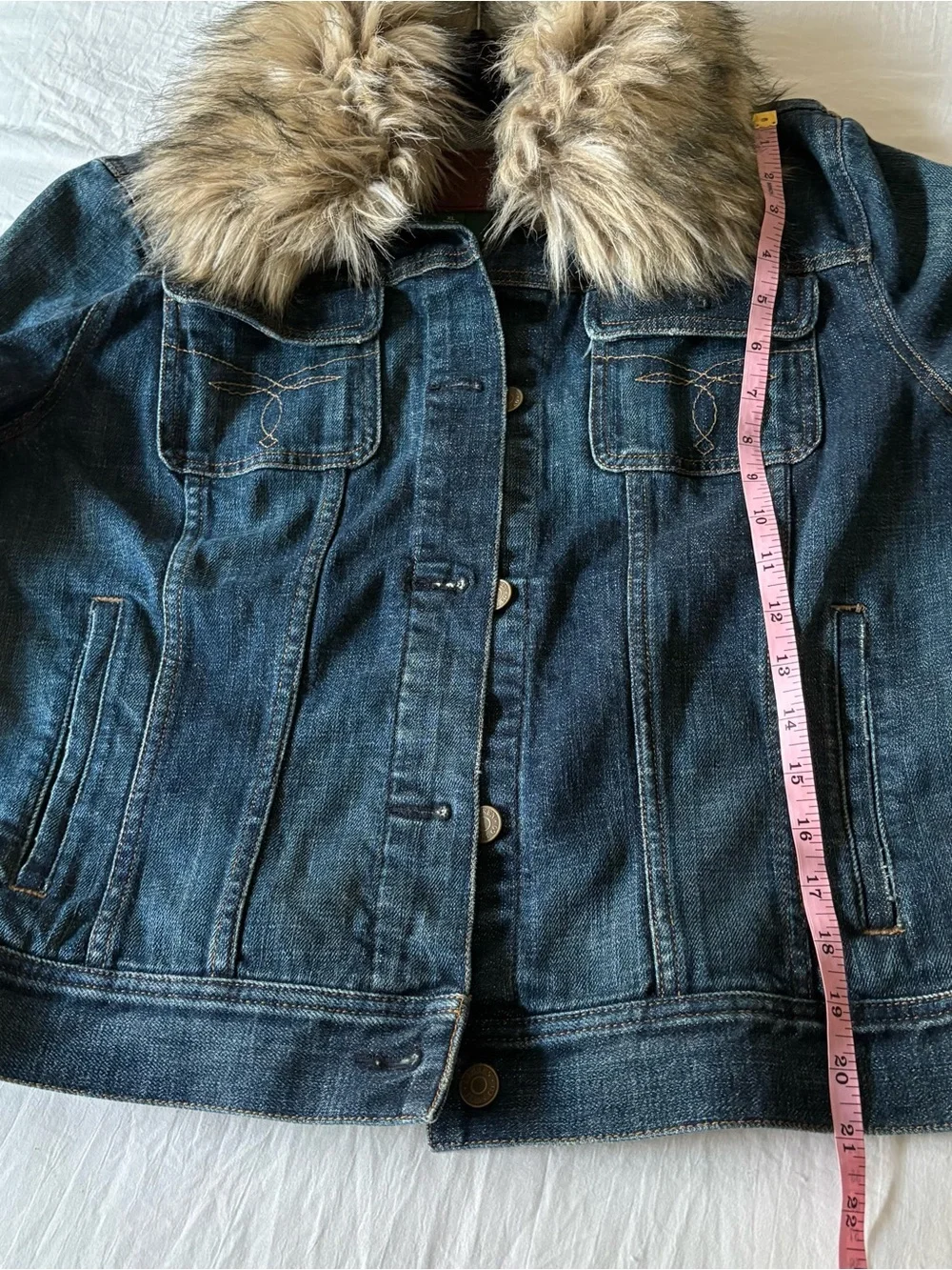 Ralph Lauren Jeans Co. Women’s Faux Fur Collar Dark Denim Jacket - Picture 10 of 11